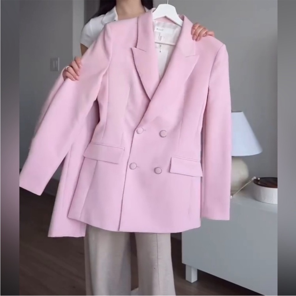 ZARA 2 PIECES SET DOUBLE BREASTED SHOULDER PAD BLAZER AND SLIM HIGH WAIST PANTS - Picture 13 of 16